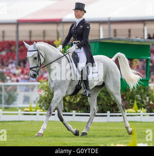 Badminton House, Badminton, UK. 06th May, 2016. Mitsubishi Motors Badminton Horse Trials. Day Three. Lucy Jackson (NZL) riding &#x2018;Bosun' during the Dressage element of The Mitsubishi Motors Badminton Horse Trials 2016. Credit:  Action Plus Sports/Alamy Live News Stock Photo