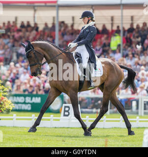 Badminton House, Badminton, UK. 06th May, 2016. Mitsubishi Motors Badminton Horse Trials. Day Three. Dee Hankey (GBR) riding &#x2018;Chequers Playboy' during the Dressage element of The Mitsubishi Motors Badminton Horse Trials 2016. Credit:  Action Plus Sports/Alamy Live News Stock Photo