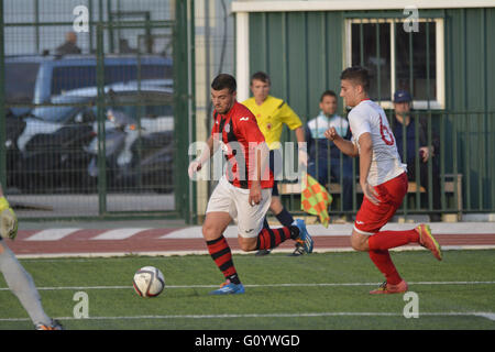 Gibraltar - 6th May 2016 - Lincoln Red Imps were officially crowned as the Gibraltar Football League Champions for the 14th consecutive season. Lincoln who led the table with 8 pointshad already claimed the title with last weeks win. They nevertheless added a further 3 points to their tally beating Manchester 62 4-0. Lincoln Red Imps will now play in the UEFA Champions League first round qualifiers.They received their 14th league title shield after the match. Credit:  Stephen Ignacio/Alamy Live News Stock Photo