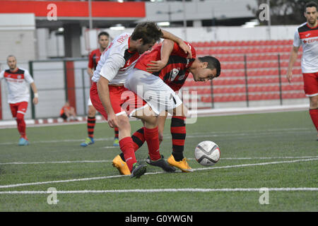 Gibraltar - 6th May 2016 - Lincoln Red Imps were officially crowned as the Gibraltar Football League Champions for the 14th consecutive season. Lincoln who led the table with 8 pointshad already claimed the title with last weeks win. They nevertheless added a further 3 points to their tally beating Manchester 62 4-0. Lincoln Red Imps will now play in the UEFA Champions League first round qualifiers.They received their 14th league title shield after the match. Credit:  Stephen Ignacio/Alamy Live News Stock Photo