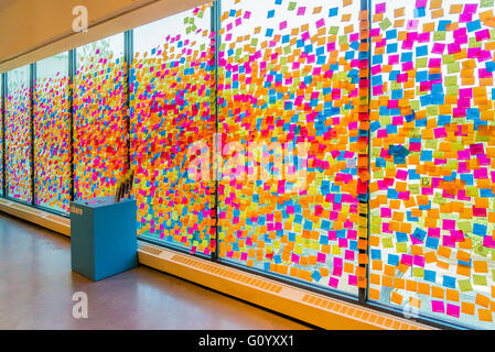 Sticky notes messages, a share of ideas at MOV, Museum of Vancouver, Vancouver, British Columbia, Canada Stock Photo