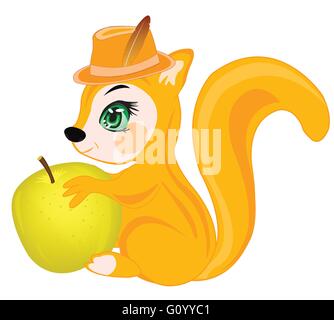 Squirrel with apple  on white background is insulated Stock Vector