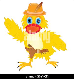 Cartoon of the duck in hat with gun on white background Stock Vector