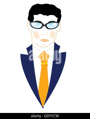 Icon men in turn blue suit with tie on white background Stock Vector
