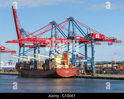 Container ship at container terminal in port of Gothenburg, Sweden Stock Photo