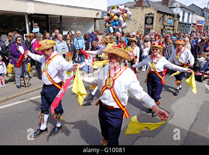 Morris dancers in Trellowarren street, Camborne, Cornwall, UK Stock Photo