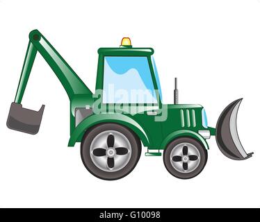 Green tractor excavator on white background is insulated Stock Vector