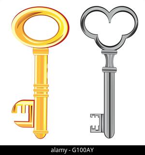 Two keys from lock on white background is insulated Stock Vector