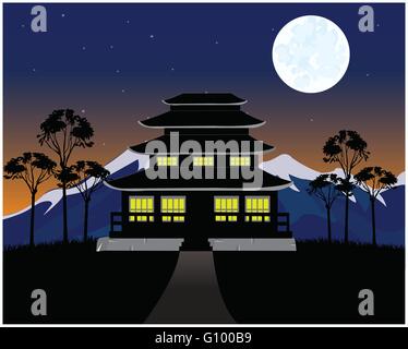 East house on background of the mountains Stock Vector