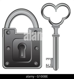 Outboard lock and key on white background is insulated Stock Vector