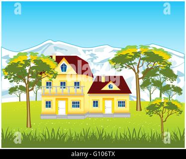 The Lodges in rural terrain on nature.Vector illustration Stock Vector