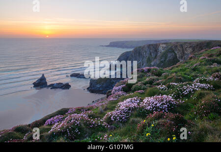 Sunset at Bedruthan Steps Stock Photo