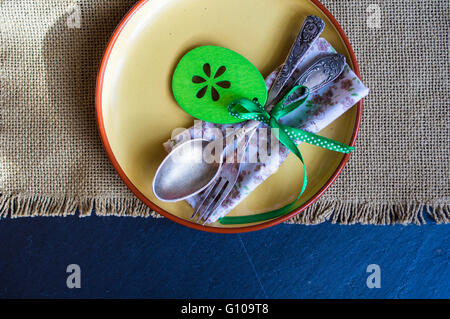 Vintage table setting for Easter dinner Stock Photo