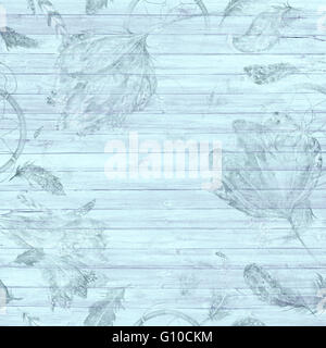 Wooden background with watercolor hand-painted scratched vintage feather texture for old style design Stock Photo