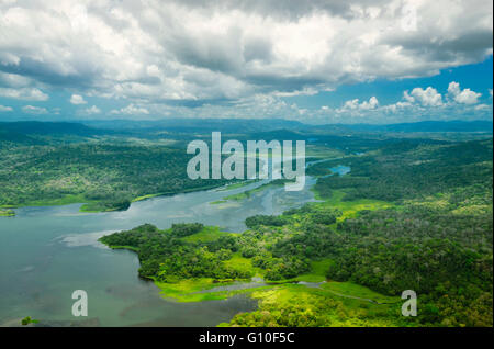 Aerial view of Panama Canal on the Atlantic side Stock Photo