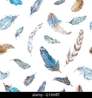 Seamless boho style hand-drawn pattern isolated on white background Stock Photo