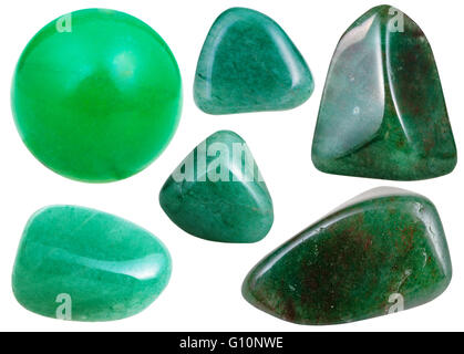 set of various green Aventurine natural mineral stones and gemstones isolated on white background Stock Photo