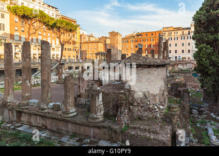 view of ancient rome ruins at the square Largo di Torre Argentina in sunset, Rome, Italy Stock Photo