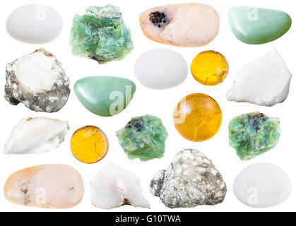 set of various opal natural mineral stones and gemstones isolated on white background Stock Photo