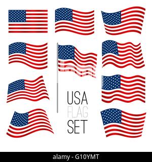 Independence day background. Set of United States flag. USA flag. American symbol Stock Vector