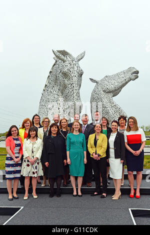 Falkirk, Scotland, United Kingdom, 07, May, 2016. The 17 first-time SNP MSPs at a photocall in front of 'The Kelpies' sculpture in Falkirk, following their election to the Scottish Parliament, Credit:  Ken Jack / Alamy Live News Stock Photo