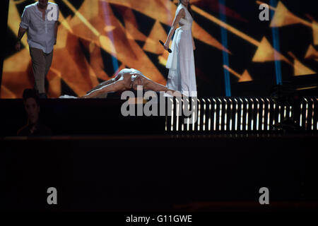 Stockholm, Sweden. 6th May 2016. Argo from Greece are rehearsing their song 'Utopian Land' for the first semi final of the ESC. Stock Photo