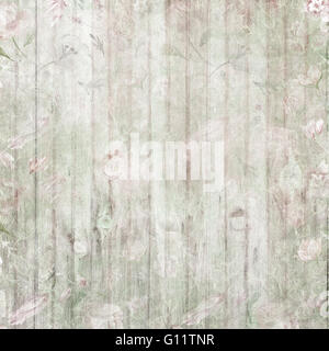 Wooden background with watercolor hand-painted scratched vintage floral texture for old style design Stock Photo