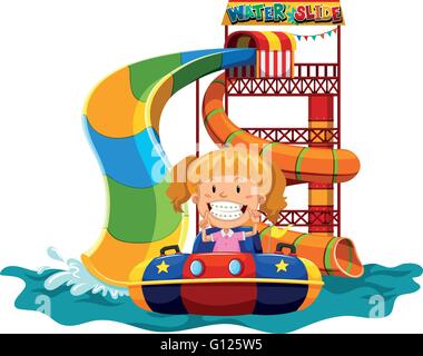 Girl playing on water slide illustration Stock Vector