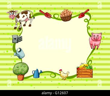 Border template design with farm animals illustration Stock Vector ...