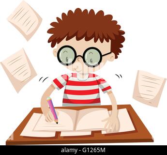 Boy writing on the table illustration Stock Vector