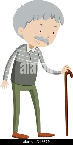 Old man with walking stick illustration Stock Vector