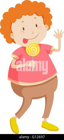 Fat boy eating lolipop illustration Stock Vector