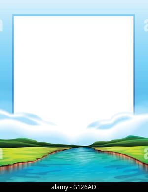 Border design with river scene illustration Stock Vector