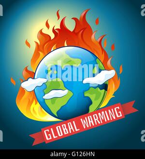 Global warming theme with earth on fire illustration Stock Vector