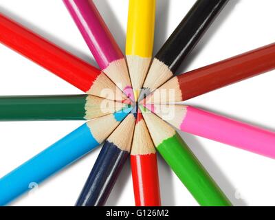Set of colored pencils on white background Stock Photo