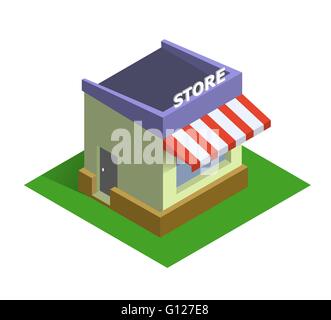Flat isometric store logo, on line shopping and e-commerce concept web market Stock Vector