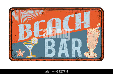 Beach bar vintage rusty metal sign on a white background, vector illustration Stock Photo