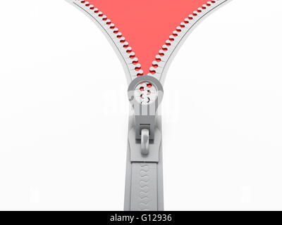 3d renderer image. Zipper close on with red. Isolated white background. Stock Photo