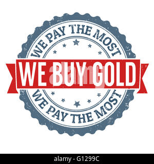 We buy gold grunge rubber stamp on white background, vector ...