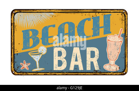 Beach bar vintage rusty metal sign on a white background, vector illustration Stock Photo