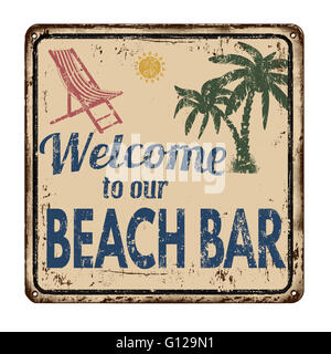 Beach bar vintage rusty metal sign on a white background, vector illustration Stock Photo