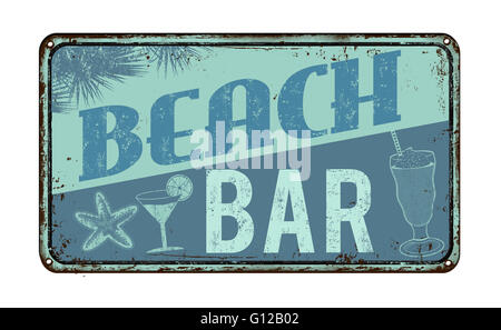 Beach bar vintage rusty metal sign on a white background, vector illustration Stock Photo