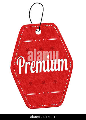 Premium red leather label or price tag on white background, vector illustration Stock Photo
