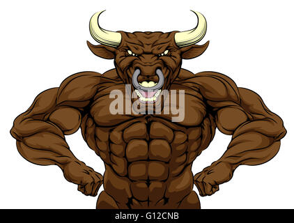 Cartoon tough mean strong Bull sports mascot Stock Photo