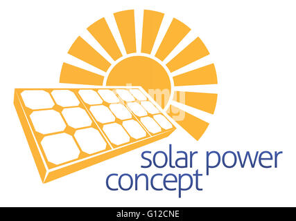 A concept icon of sun and solar energy panel photovoltaics cell Stock Photo