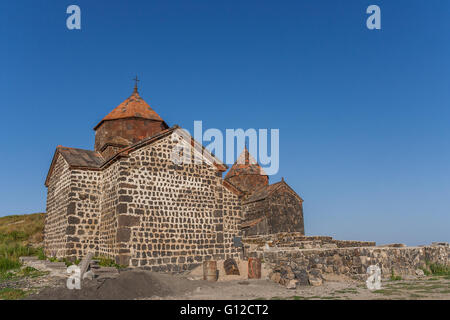 Church and Sevan lake in Armenia Stock Photo