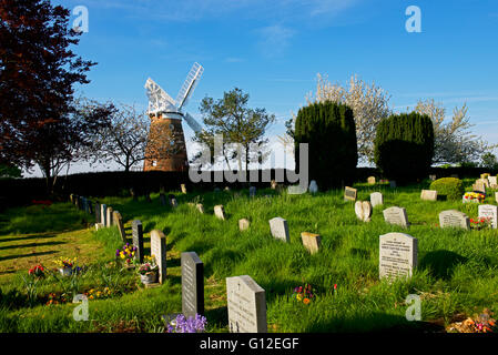 John Webb's Windmill and the churchyard of St John's Church, Thaxted, Essex, England UK Stock Photo