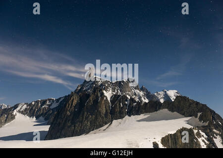 Moonlight on the Dent du Géant.The Mont Blanc group. Monte Bianco. Alps. Europe. Stock Photo