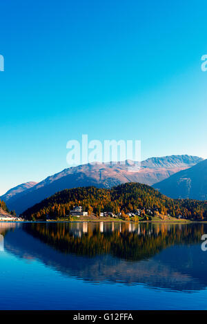 Europe, Switzerland, Graubunden, Engadine, autumn on the lakeside in St Moritz Stock Photo