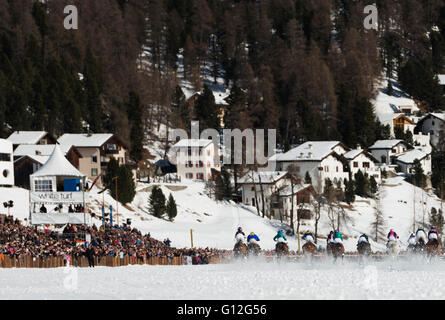 Europe, Switzerland, Graubunden, Engadine, St Moritz in winter, White Turf International Horse Race Stock Photo
